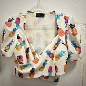 Flying Tomatoes Love Orange and Blue Crop Wrap Blouse